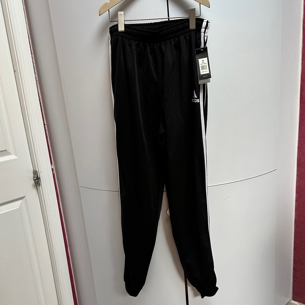 Adidas Men’s  Black Track Pants with White Stripes, new with tag M